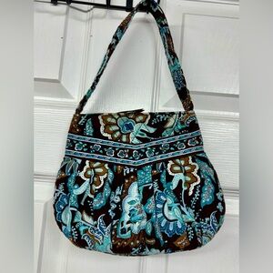 Vera Bradley retired Java Hannah hand bag, blue and brown accents, zipper close